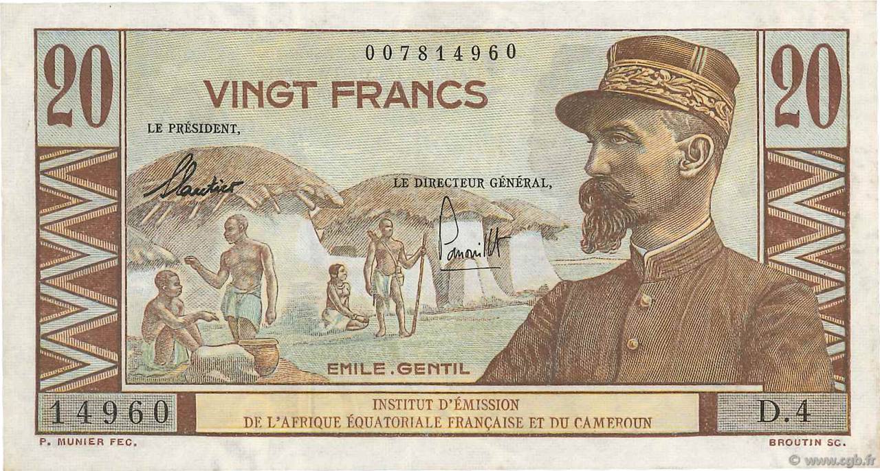 20 Francs Émile Gentil AFRIQUE ÉQUATORIALE FRANÇAISE  1957 P.30 SUP+