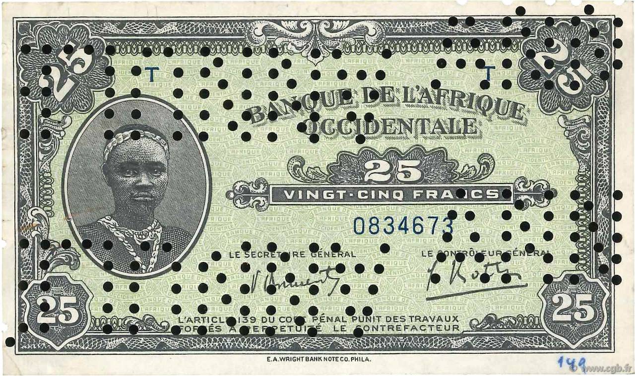 25 Francs Spécimen AFRIQUE OCCIDENTALE FRANÇAISE (1895-1958)  1942 P.30as pr.SUP