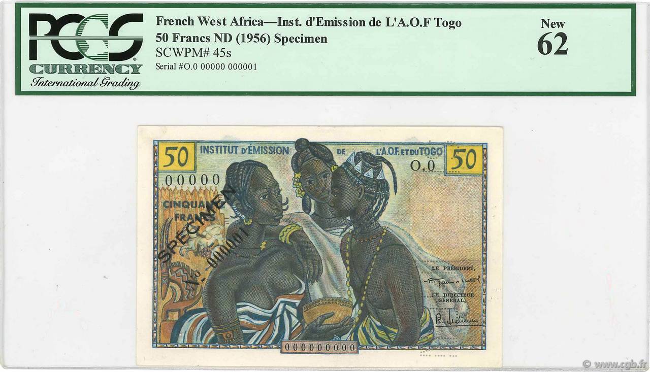 50 Francs Spécimen FRENCH WEST AFRICA  1956 P.45s q.FDC
