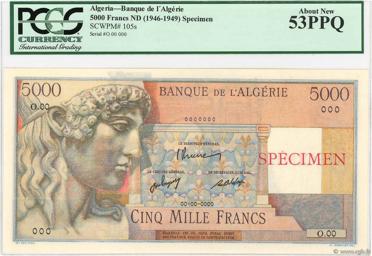 5000 Francs Spécimen ARGELIA  1946 P.105s SC