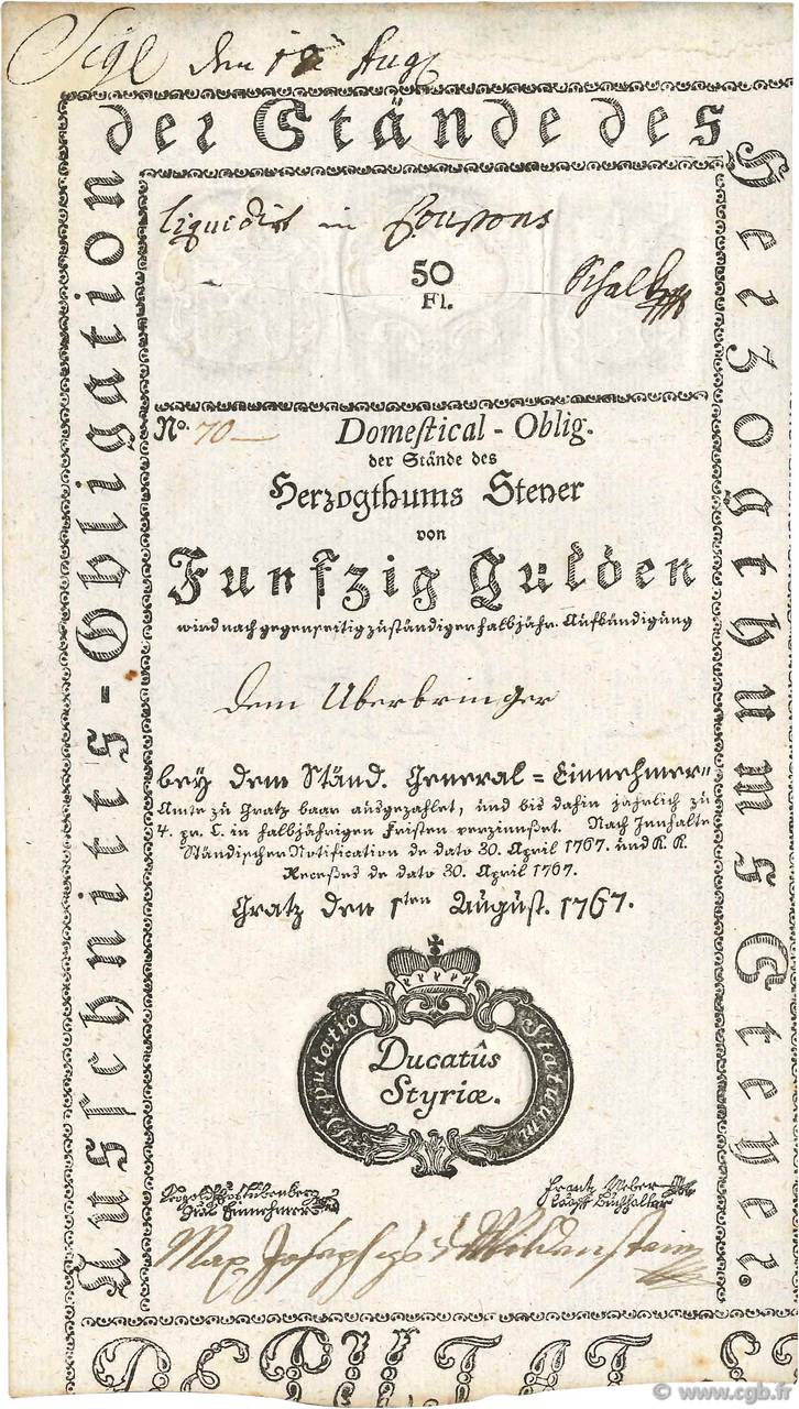 50 Gulden AUSTRIA  1767 P.-- MBC+