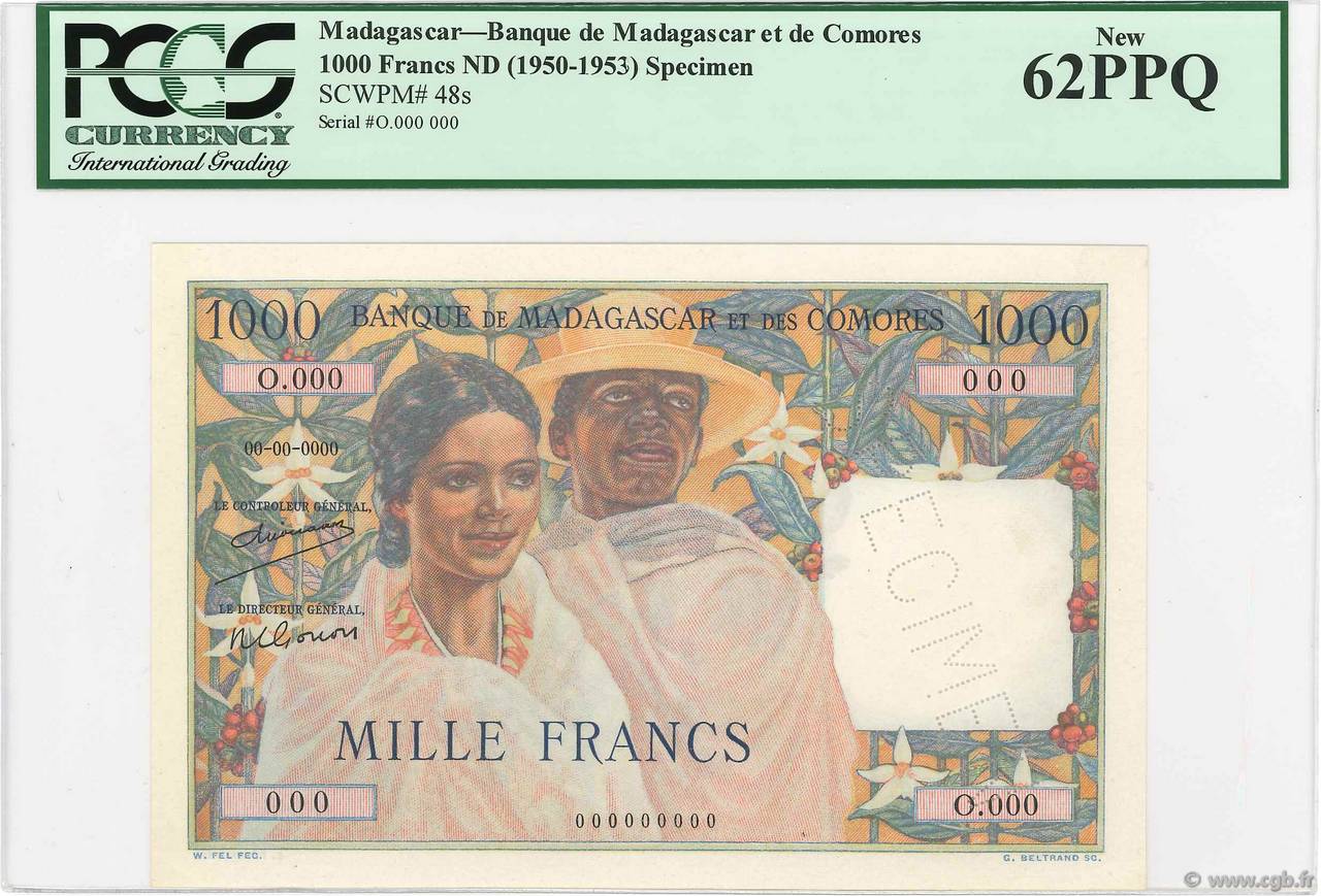 1000 Francs Spécimen MADAGASCAR  1950 P.048as pr.NEUF