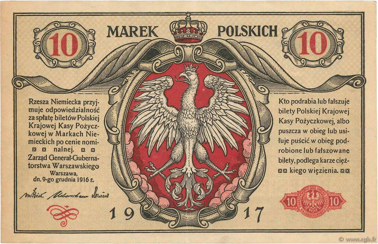 10 Marek Polskich POLEN  1917 P.012 VZ+