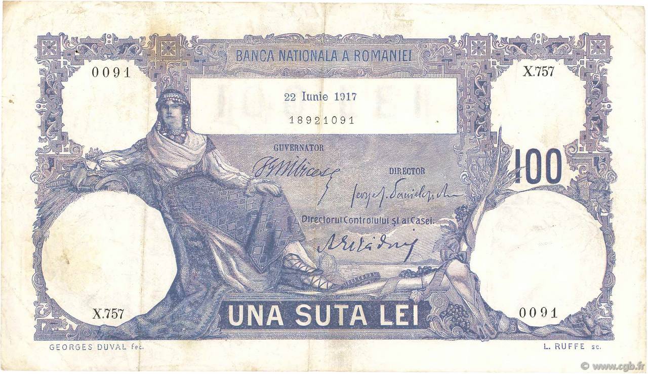 100 Lei ROUMANIE  1917 P.021a pr.TTB