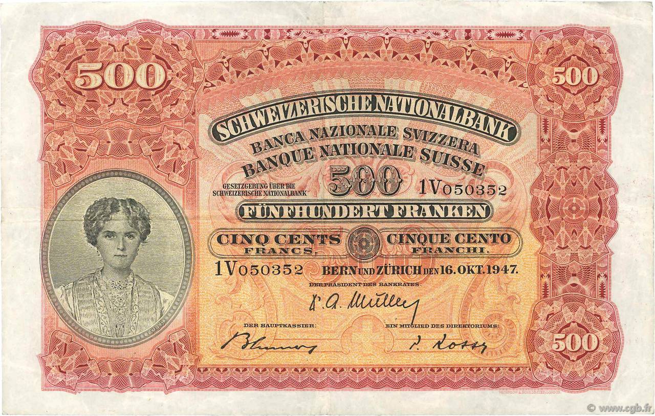 500 Francs SWITZERLAND  1947 P.36f F