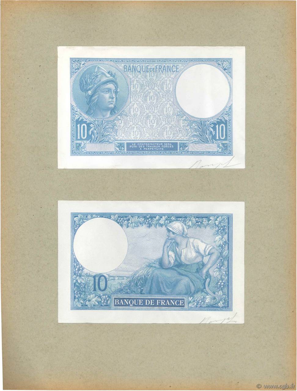 10 Francs MINERVE Épreuve FRANCIA  1916 F.06.00Ec FDC