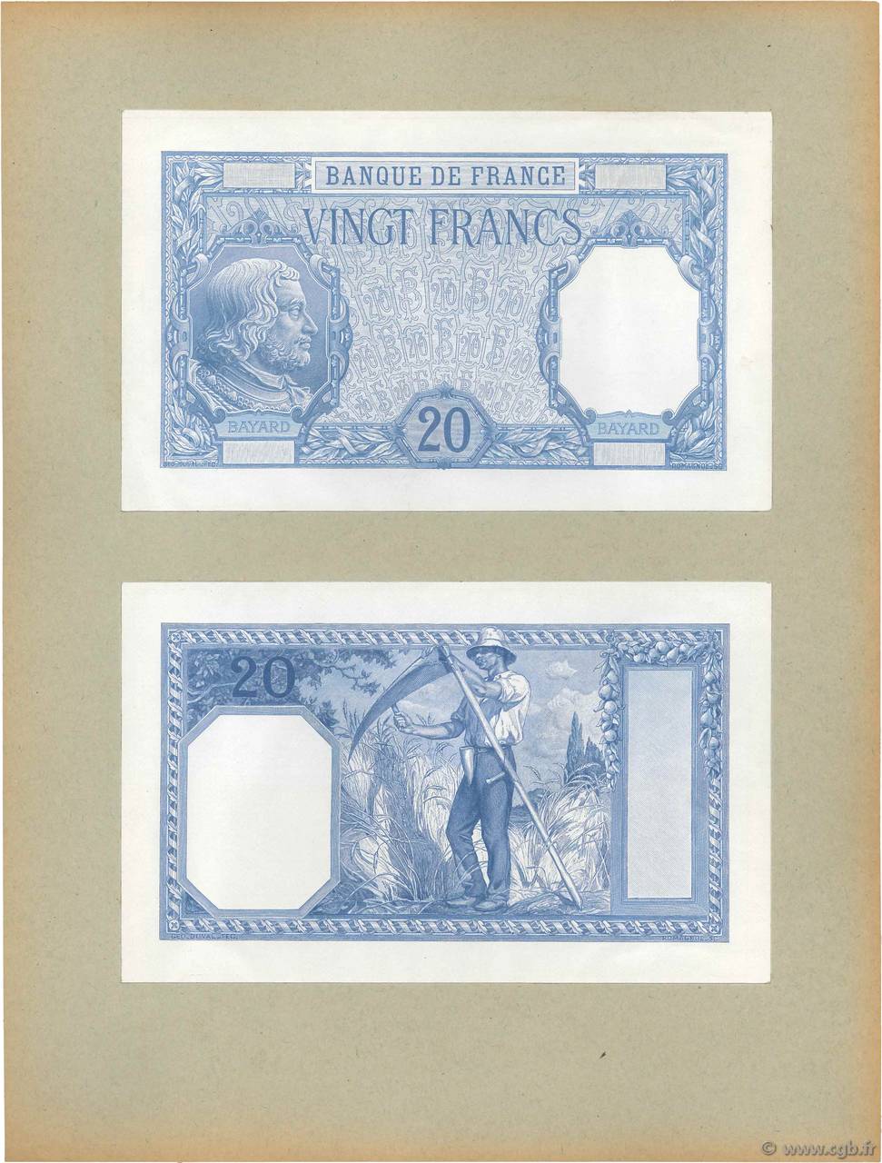20 Francs BAYARD Épreuve FRANKREICH  1916 F.11.00Ec ST