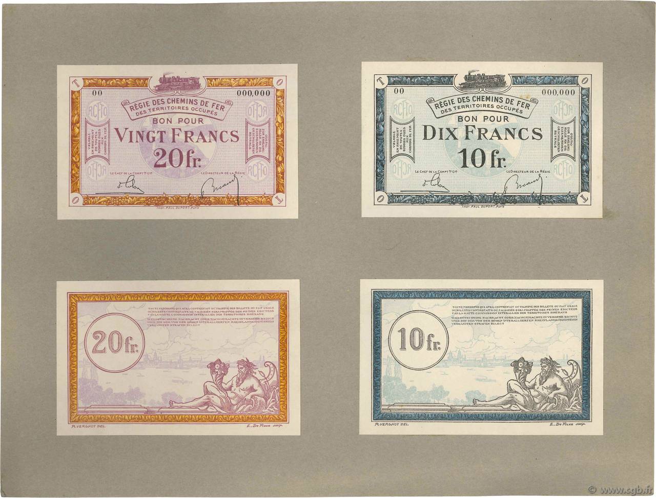 10 et 20 Francs Spécimen FRANCE regionalismo e varie  1923 JP.135.07s/08s FDC