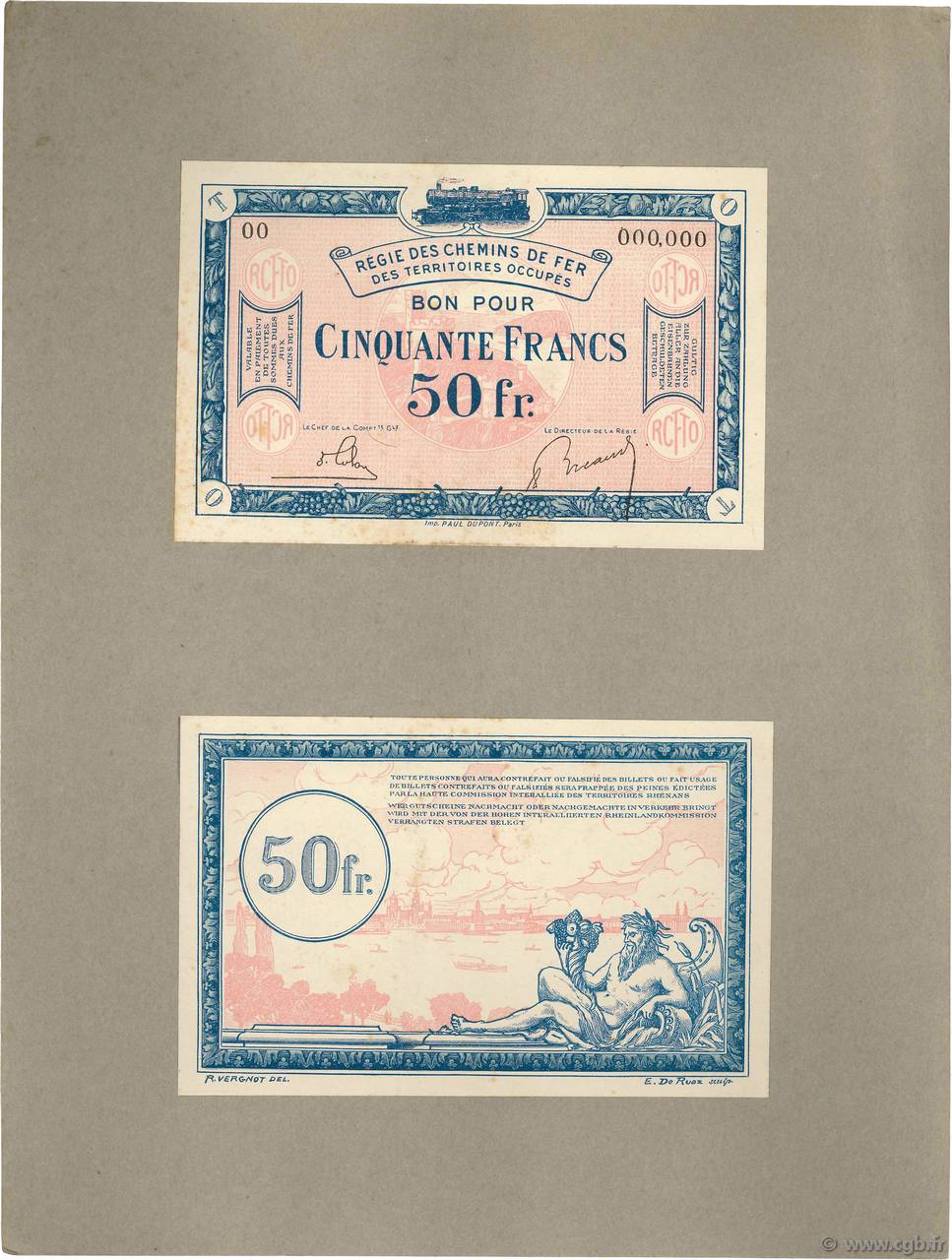 50 Francs Spécimen FRANCE Regionalismus und verschiedenen  1923 JP.135.09s VZ