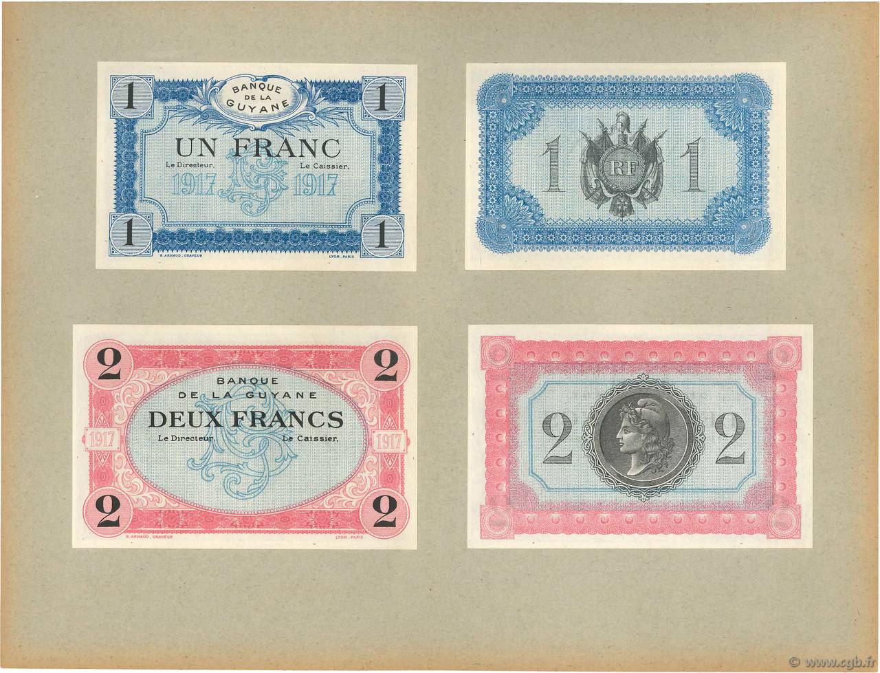 1 et 2 Francs Épreuve FRENCH GUIANA  1917 P.05 et 06 FDC