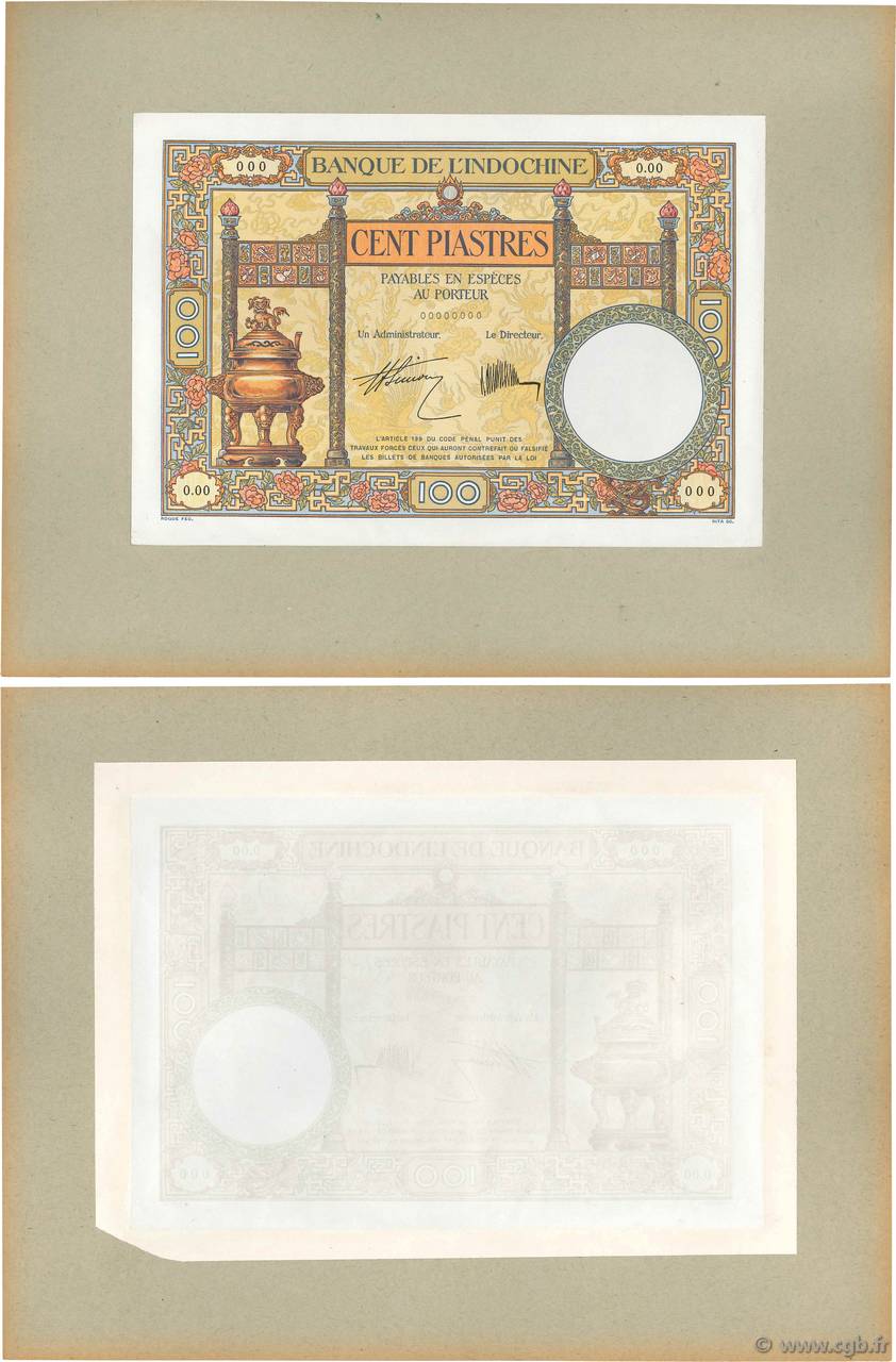 100 Piastres Épreuve FRANZÖSISCHE-INDOCHINA  1927 P.051bp ST