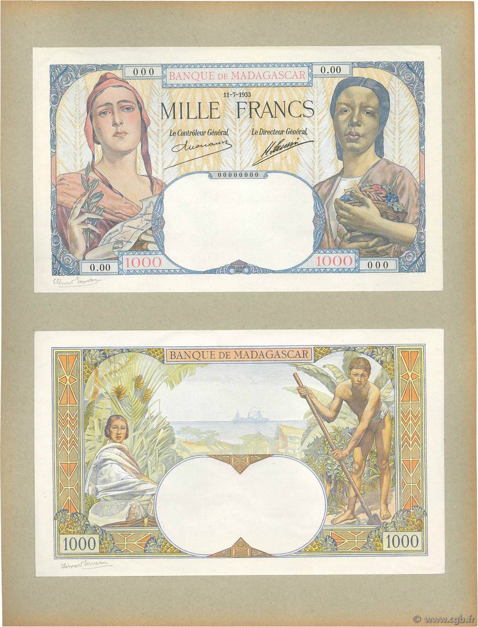 1000 Francs Épreuve MADAGASCAR  1933 P.041p UNC
