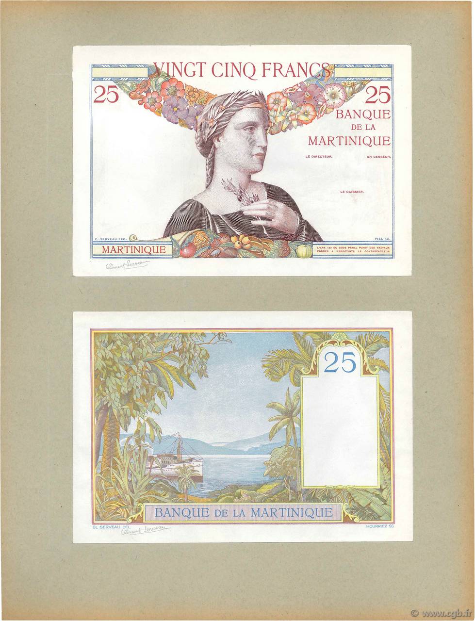 25 Francs Épreuve MARTINIQUE  1930 P.12p NEUF