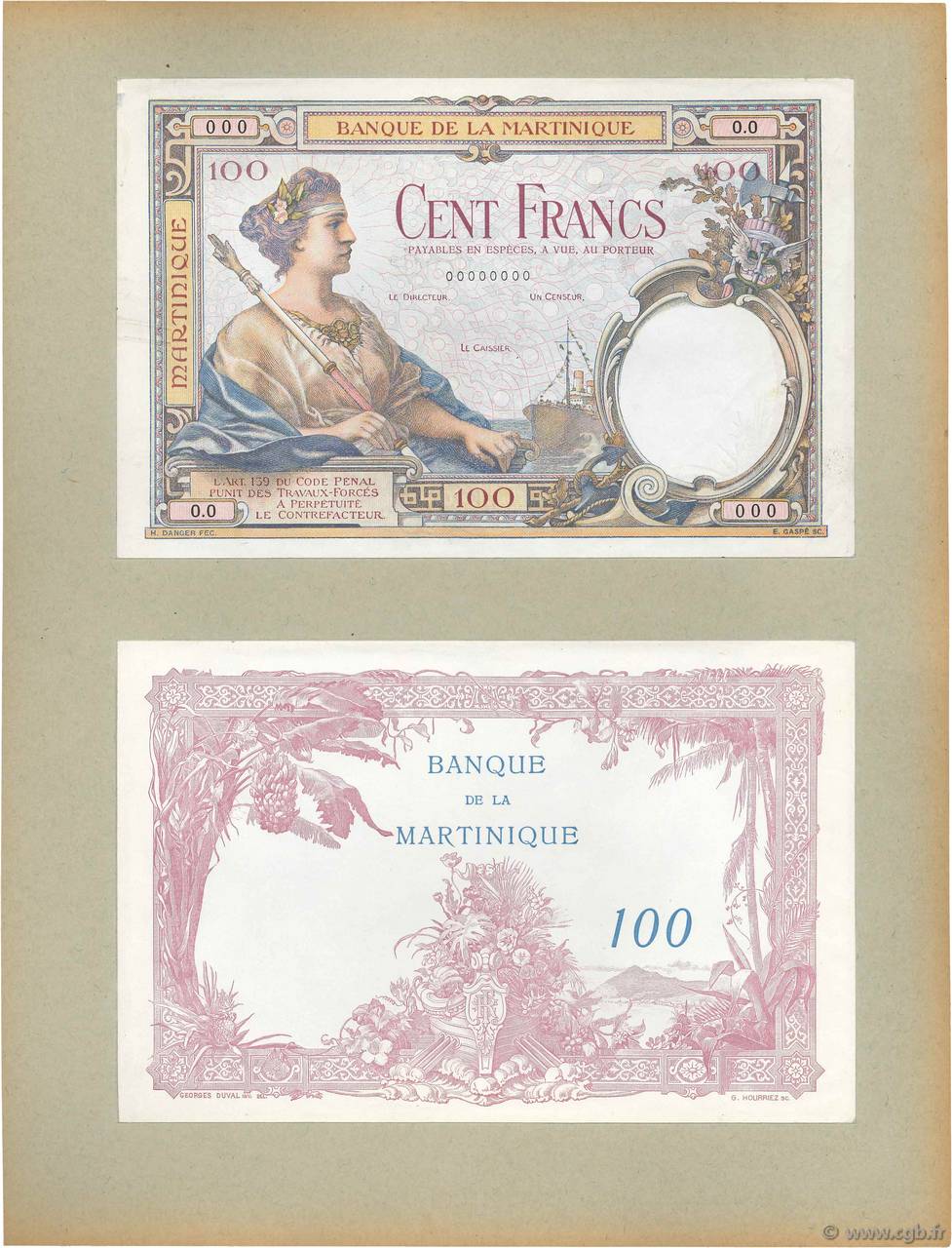 100 Francs Épreuve MARTINIQUE  1932 P.13p ST