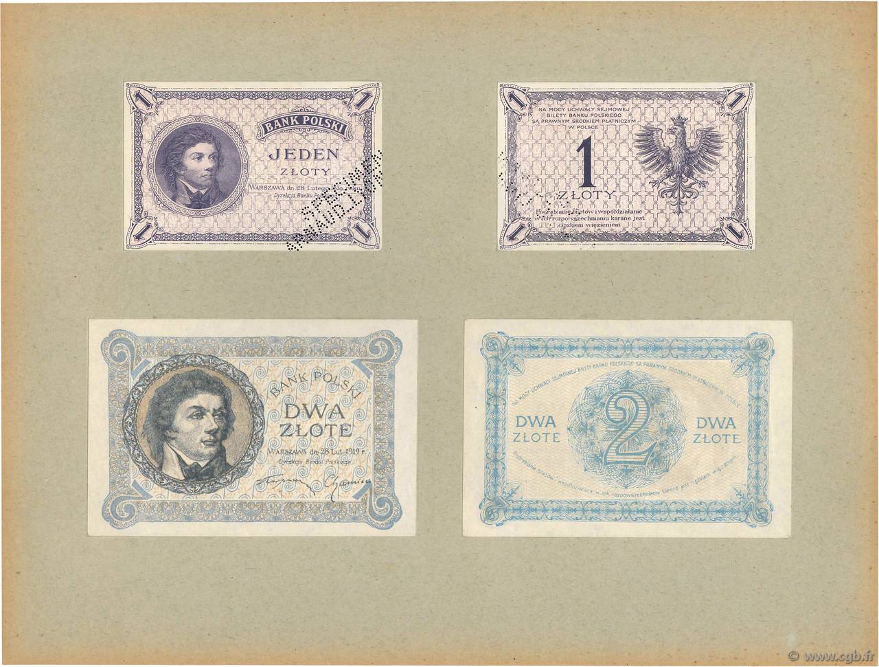 1 Zloty, 2 Zlote Épreuve POLOGNE  1938 P.051p-052p NEUF