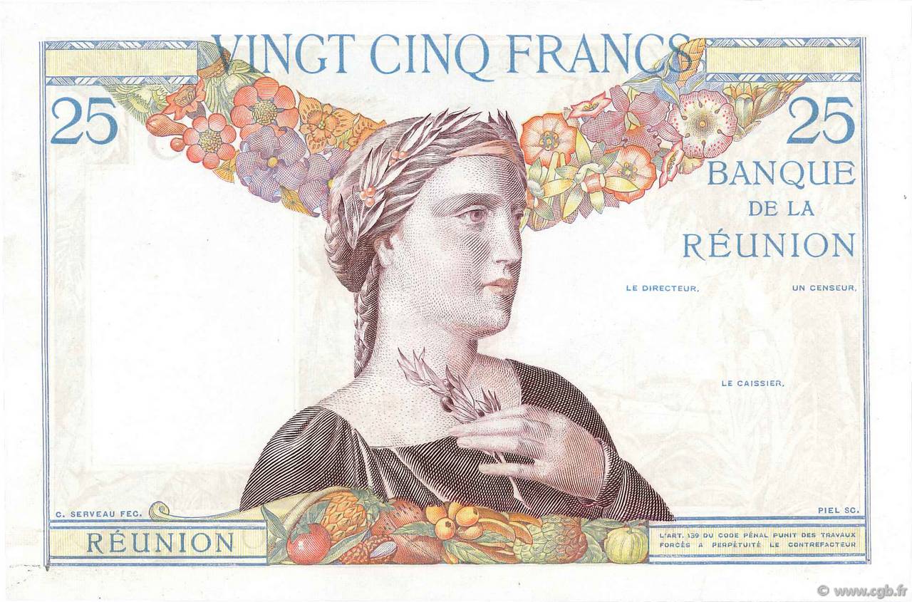 25 Francs Épreuve ÎLE DE LA RÉUNION  1927 P.23s SPL