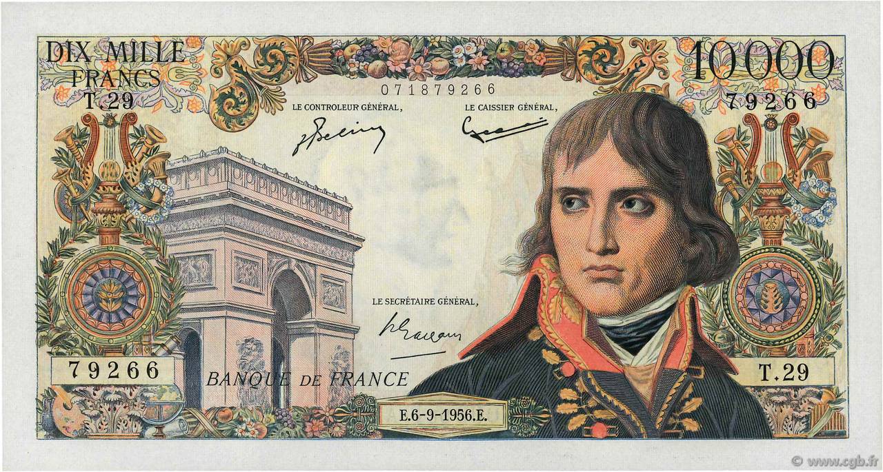 10000 Francs BONAPARTE FRANCIA  1956 F.51.04 q.AU