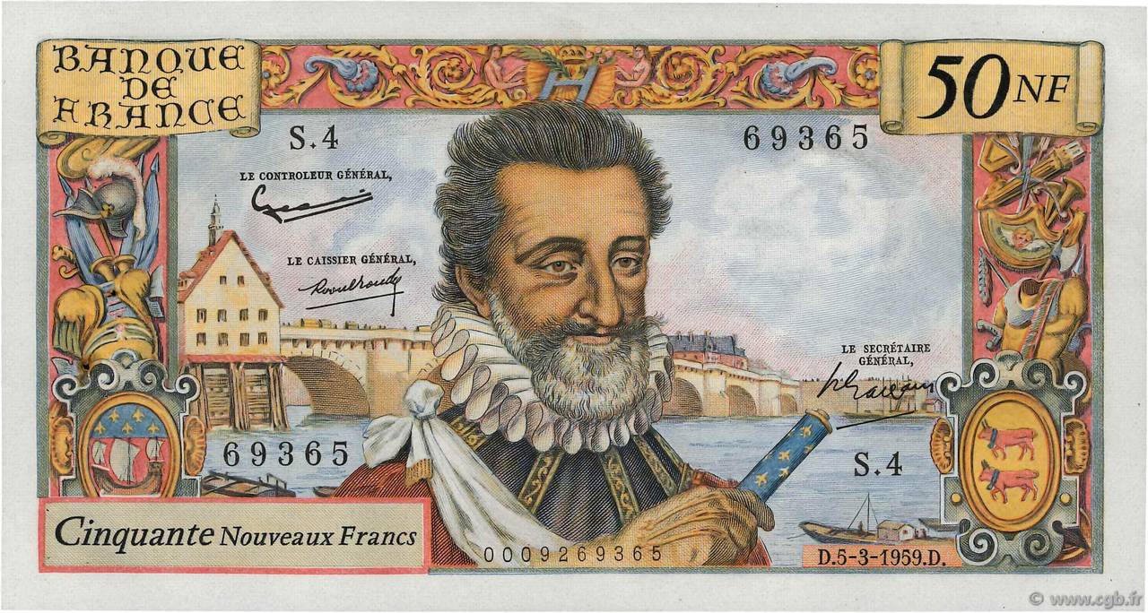 50 Nouveaux Francs HENRI IV FRANCIA  1959 F.58.01 SPL