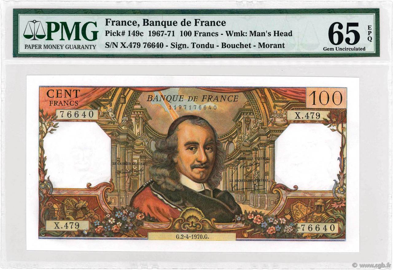 100 Francs CORNEILLE FRANCE  1970 F.65.31 UNC
