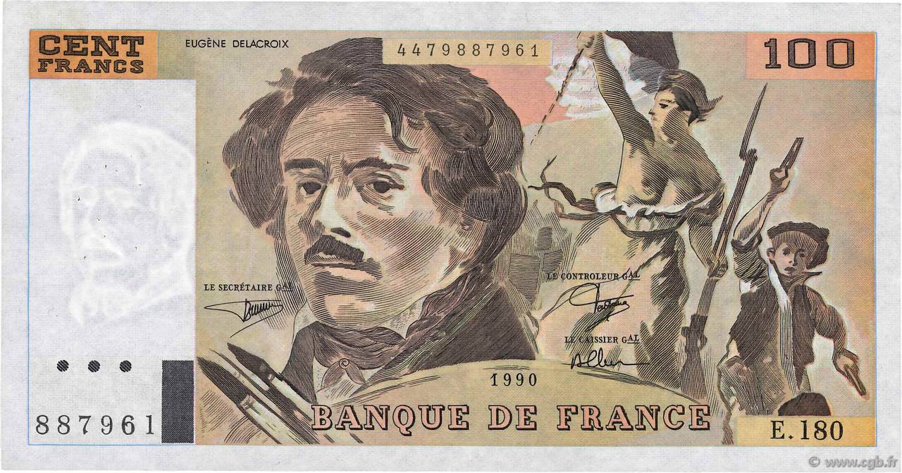 100 Francs DELACROIX imprimé en continu FRANCIA  1990 F.69bis.02d BB
