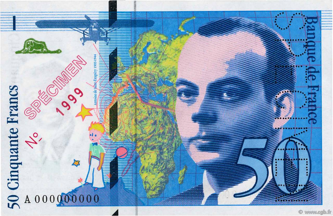 50 Francs SAINT-EXUPÉRY Spécimen FRANKREICH  1993 F.72.02Spn fST+