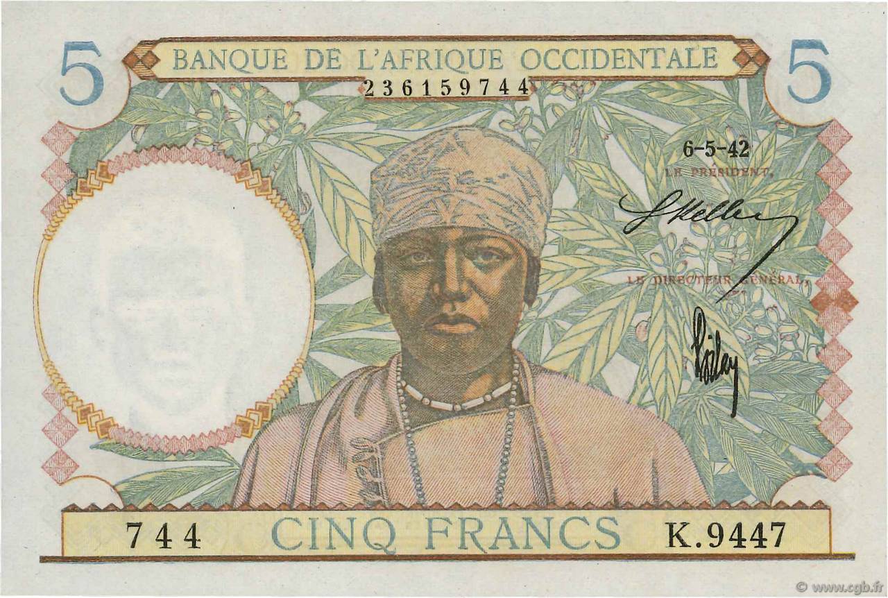 5 Francs FRENCH WEST AFRICA  1942 P.25 ST