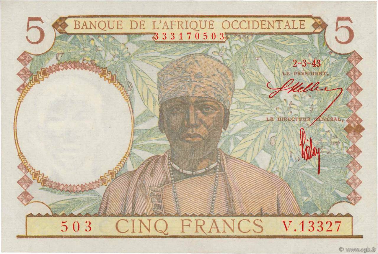 5 Francs FRENCH WEST AFRICA (1895-1958)  1943 P.26 UNC