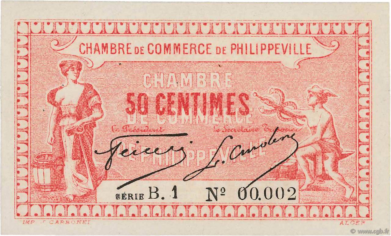 50 Centimes FRANCE regionalismo y varios Philippeville 1917 JP.142.08 FDC