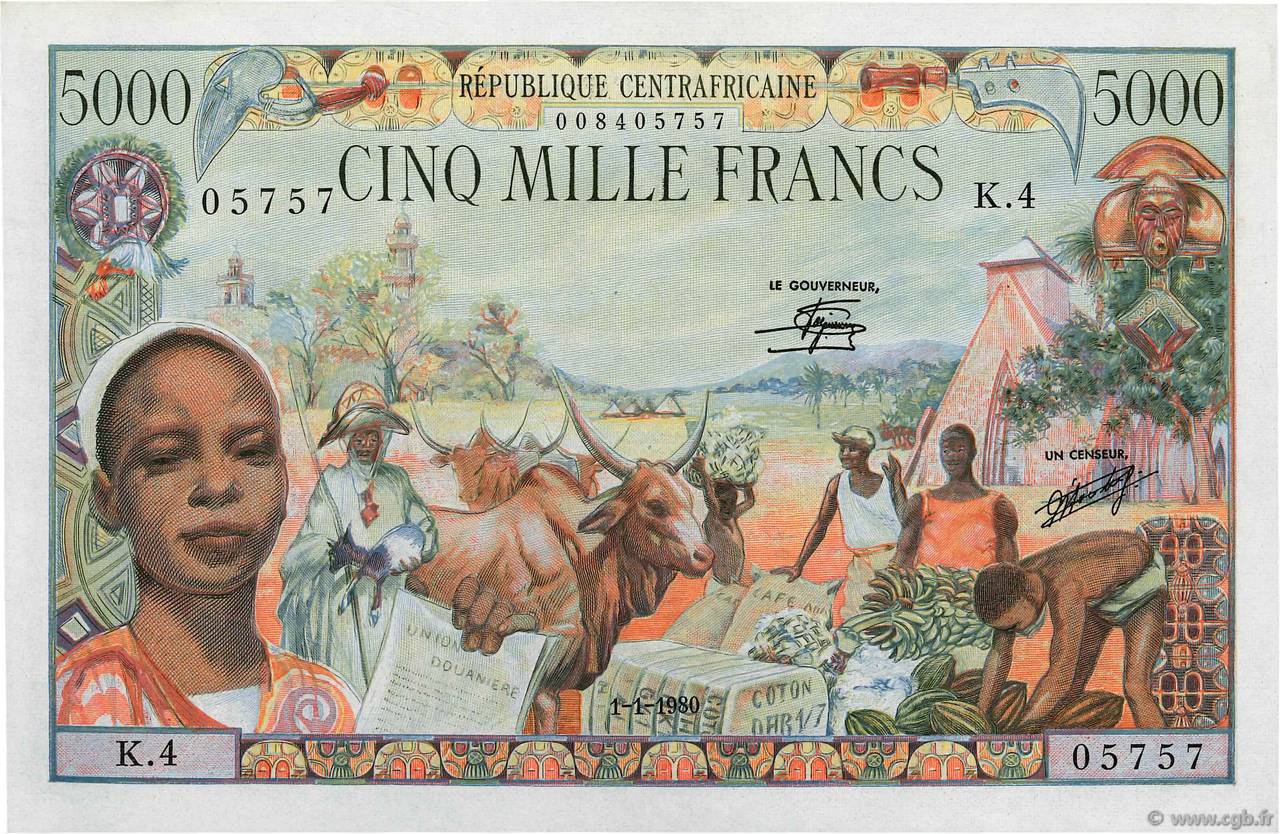 5000 Francs REPúBLICA CENTROAFRICANA  1980 P.11 FDC