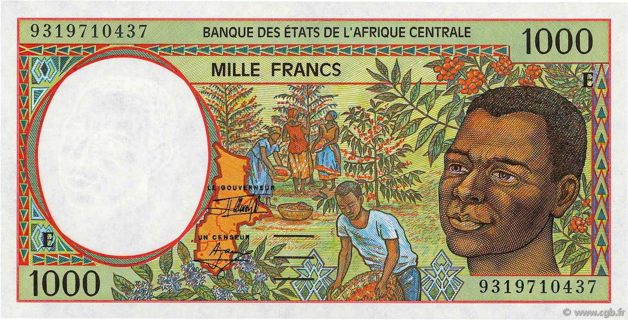 1000 Francs STATI DI L  AFRICA CENTRALE  1993 P.202Ea FDC