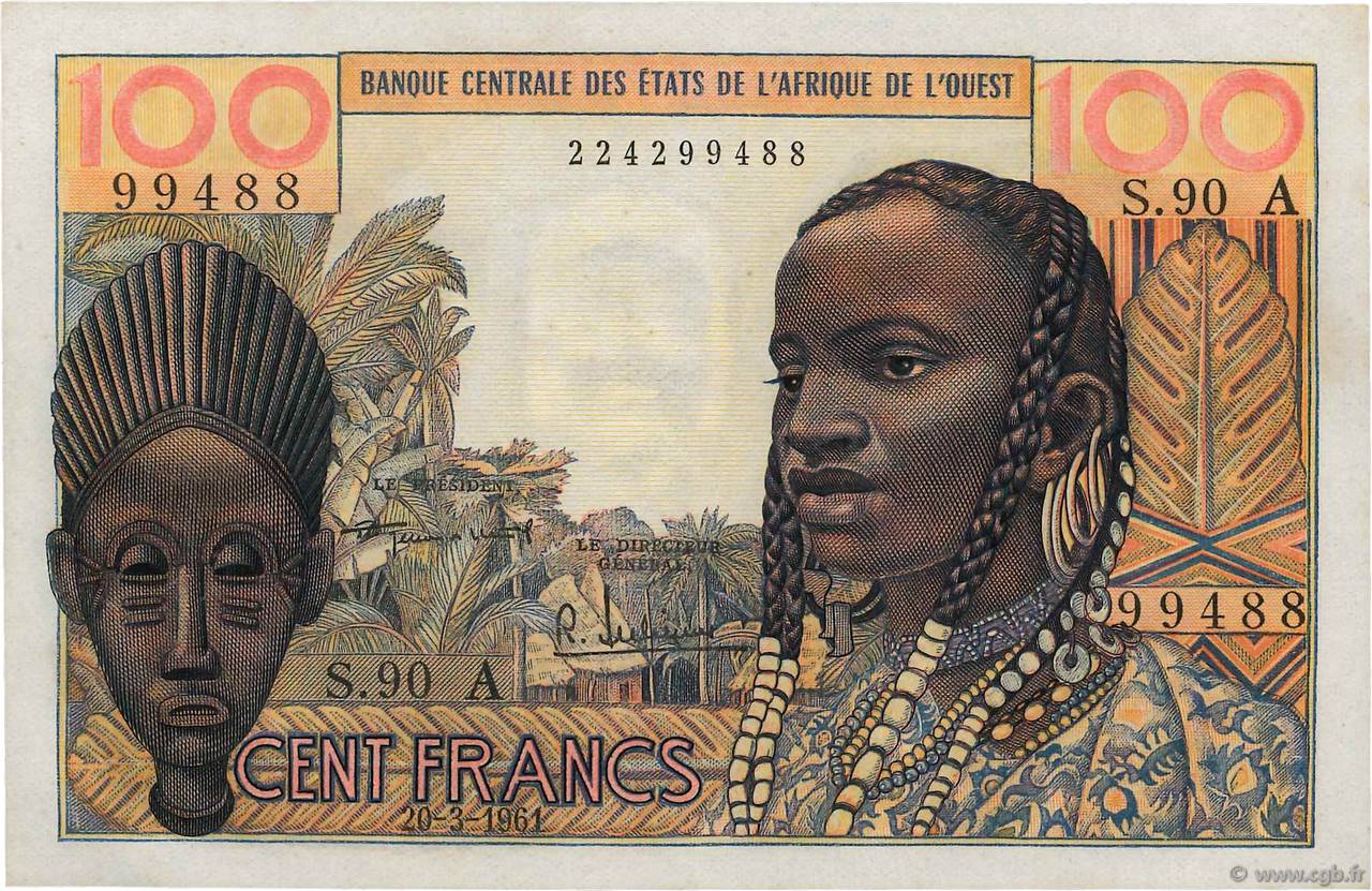 100 Francs ESTADOS DEL OESTE AFRICANO  1961 P.101Aa FDC