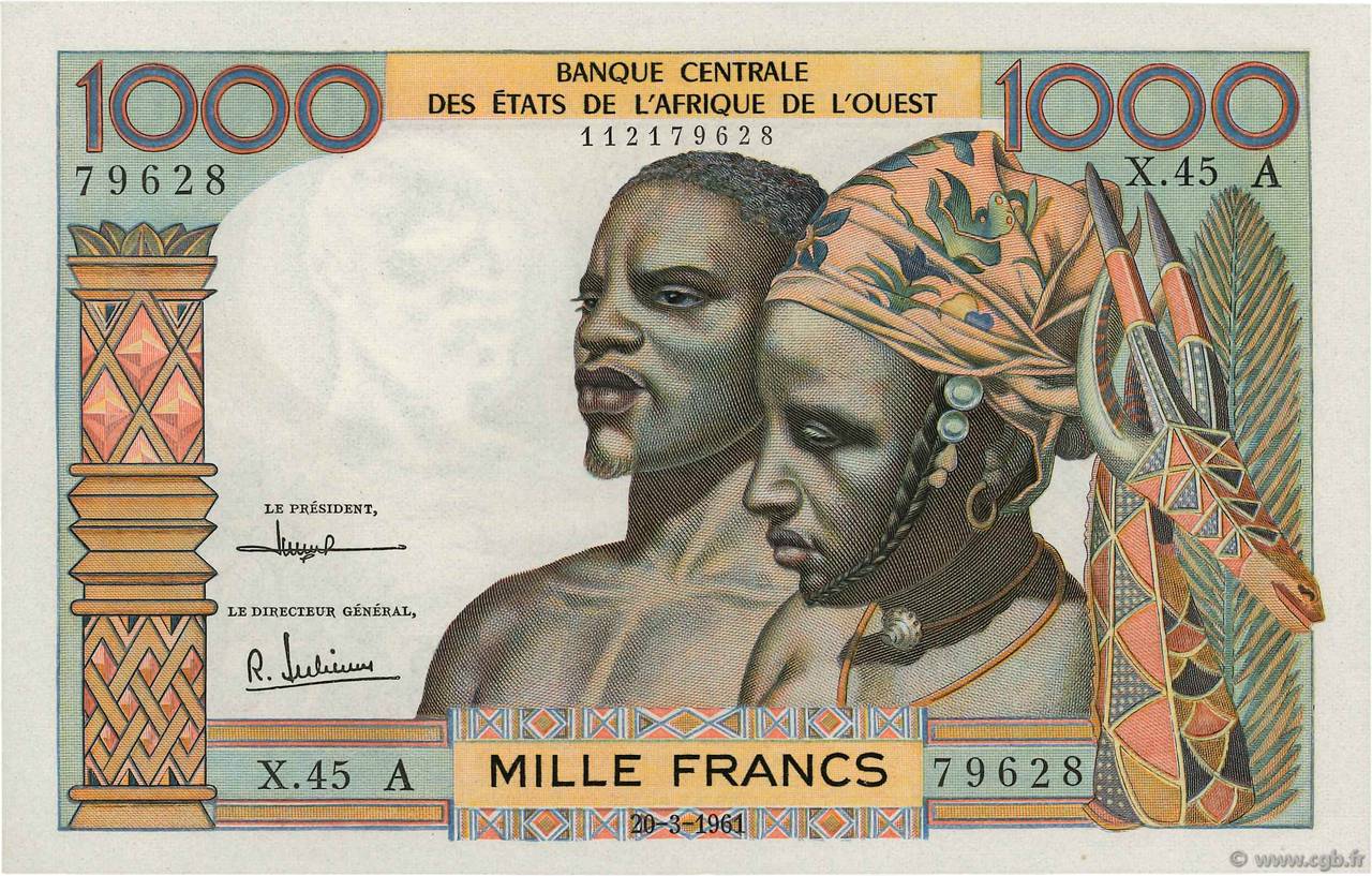 1000 Francs WEST AFRIKANISCHE STAATEN  1961 P.103Ac fST