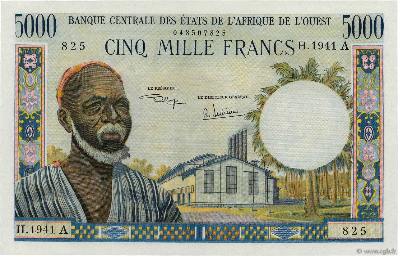 5000 Francs WEST AFRICAN STATES  1969 P.104Ah UNC