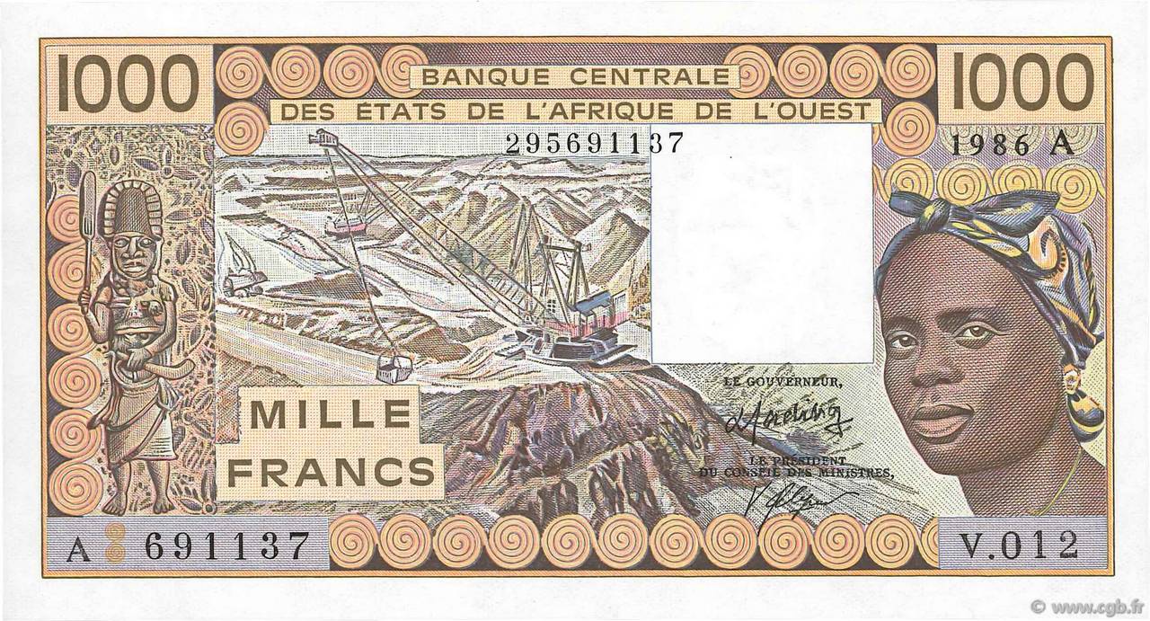 1000 Francs ESTADOS DEL OESTE AFRICANO  1986 P.107Ag FDC