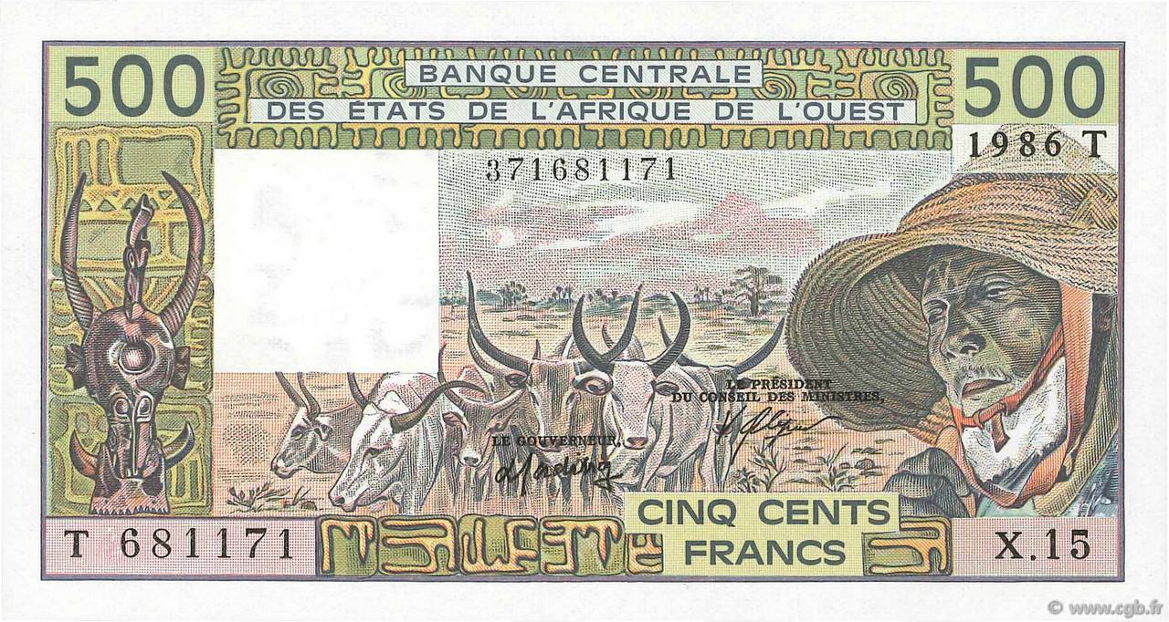 500 Francs WEST AFRICAN STATES  1986 P.806Ti UNC