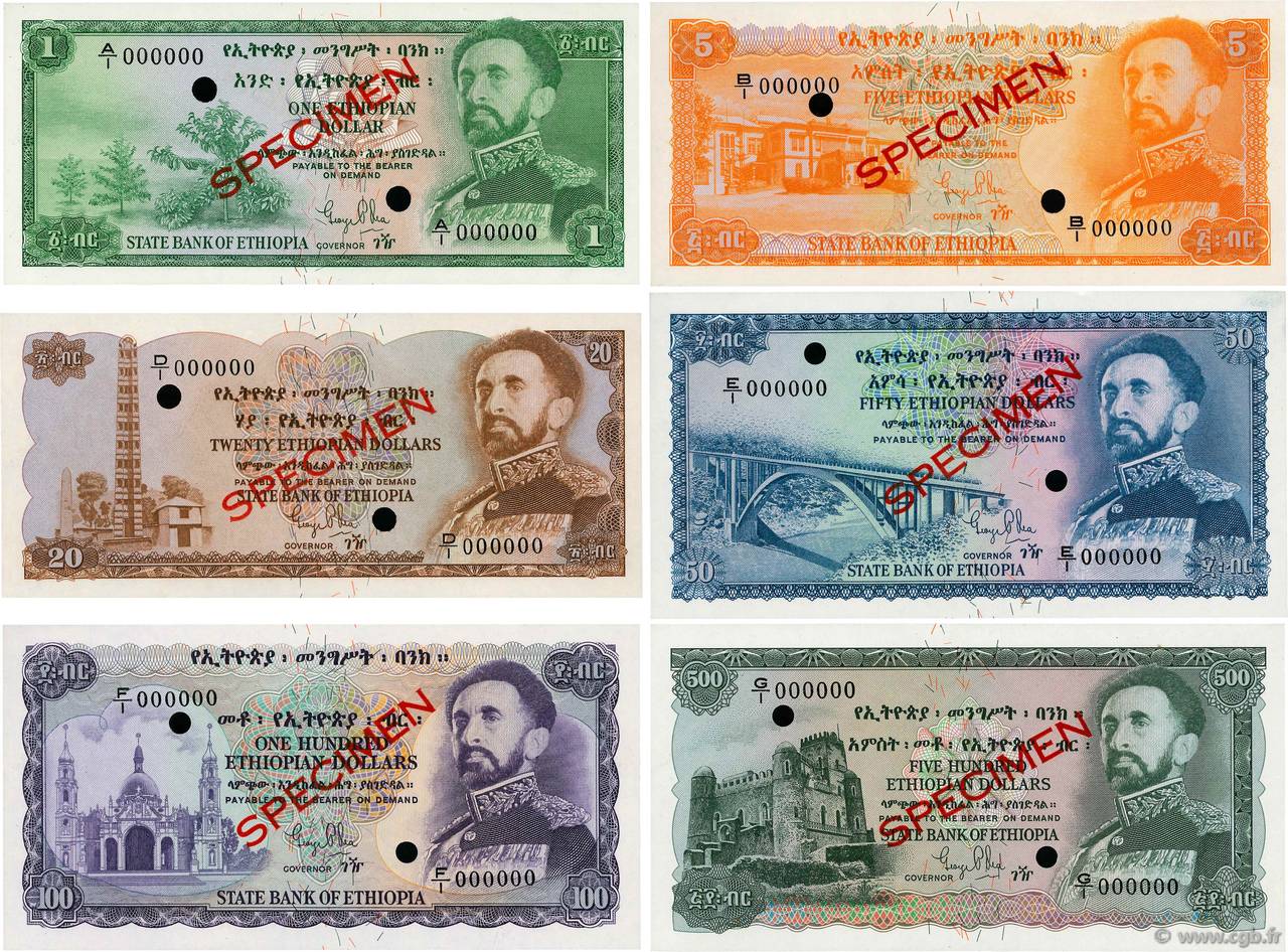 Lot de 6 billets Spécimen ETIOPIA  1961 P.LOT FDC