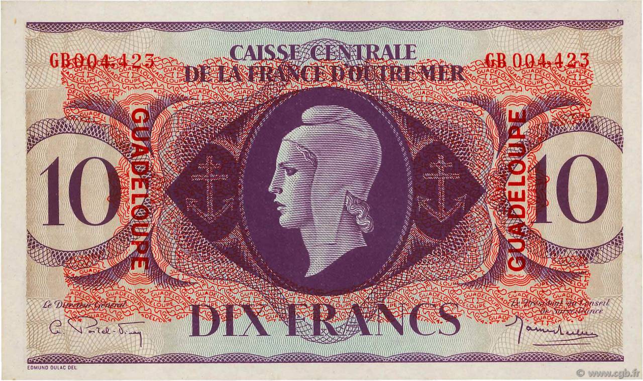 10 Francs GUADELOUPE  1944 P.27a SPL