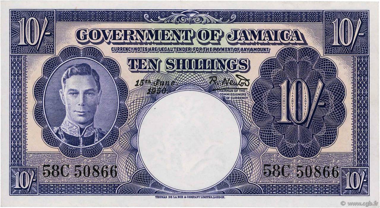 10 Shillings JAMAICA  1950 P.39 MBC+