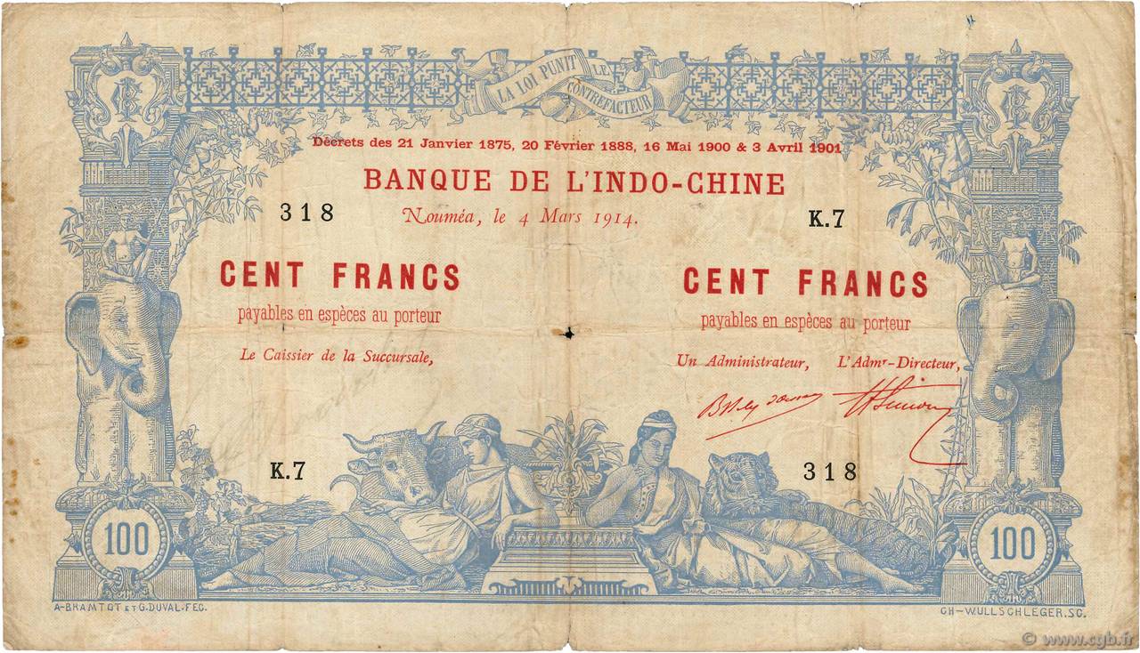 100 Francs NOUVELLE CALÉDONIE  1914 P.17 B