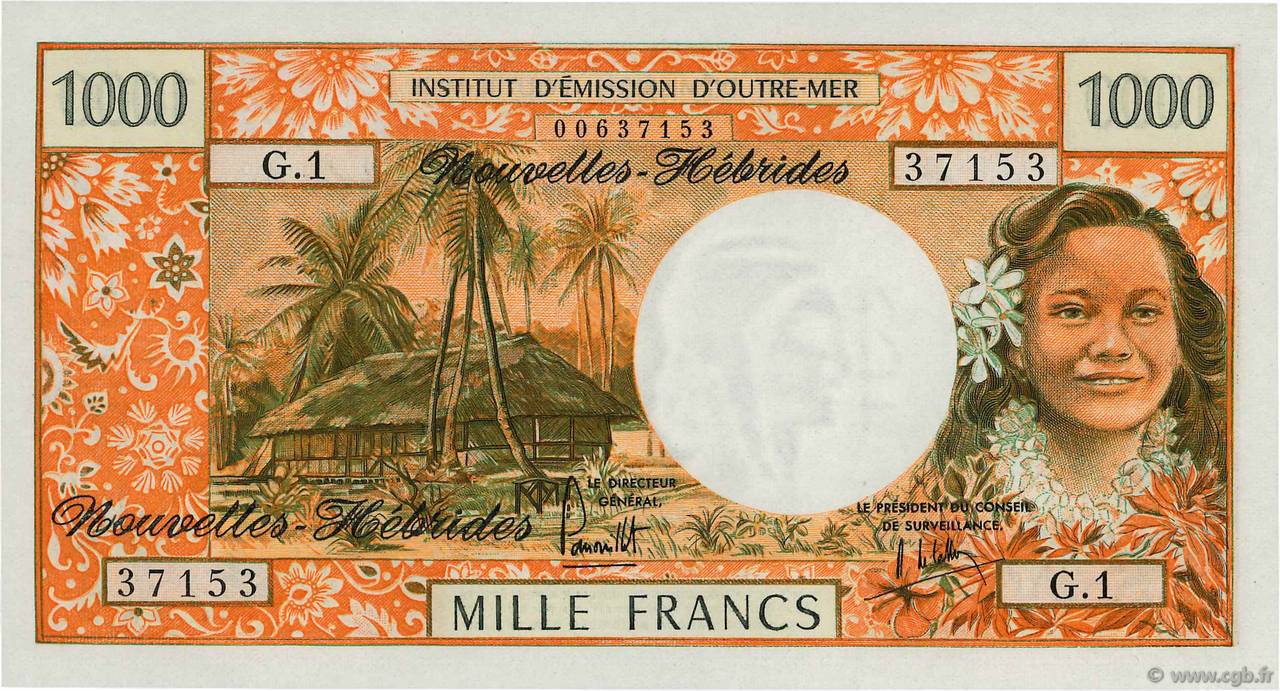 1000 Francs NUEVAS HÉBRIDAS  1975 P.20b FDC