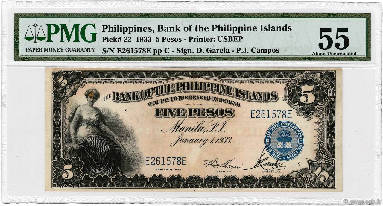 5 Pesos FILIPPINE  1933 P.022 AU