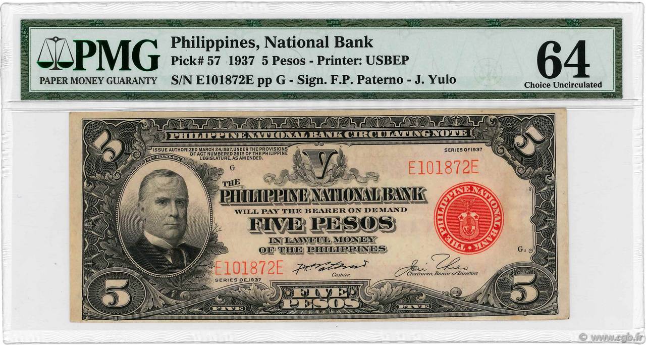 5 Pesos PHILIPPINEN  1937 P.057 ST