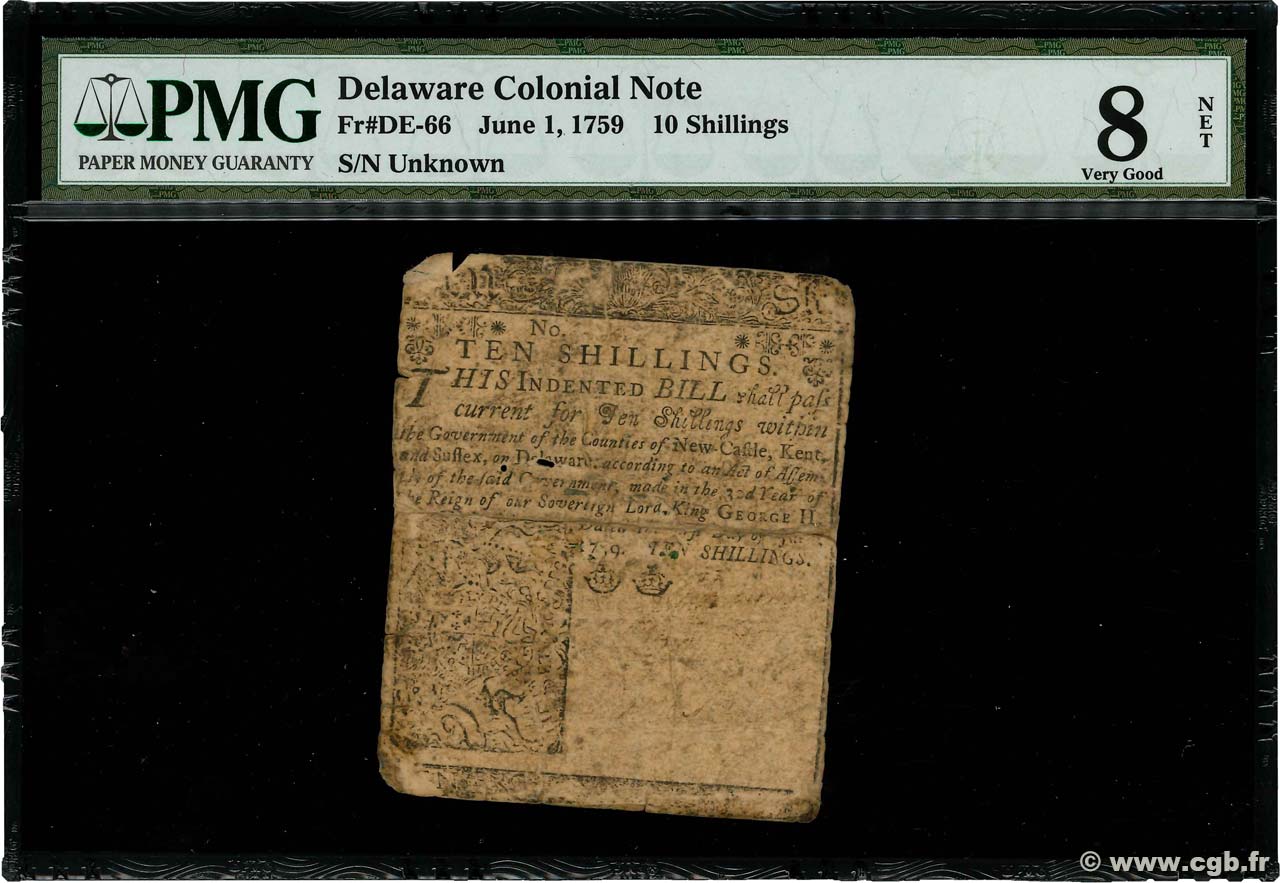 10 Shillings ÉTATS-UNIS D AMÉRIQUE  1759 PS.0626 B