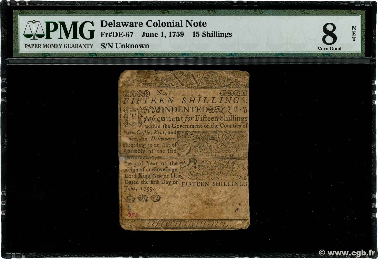 15 Shillings ÉTATS-UNIS D AMÉRIQUE  1759 PS.0627 B