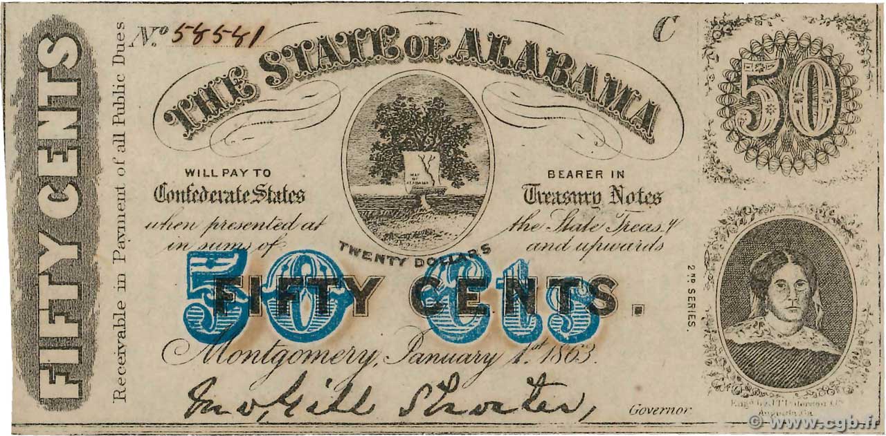 50 Cents ÉTATS-UNIS D AMÉRIQUE Montgomery 1863 PS.0212b pr.NEUF