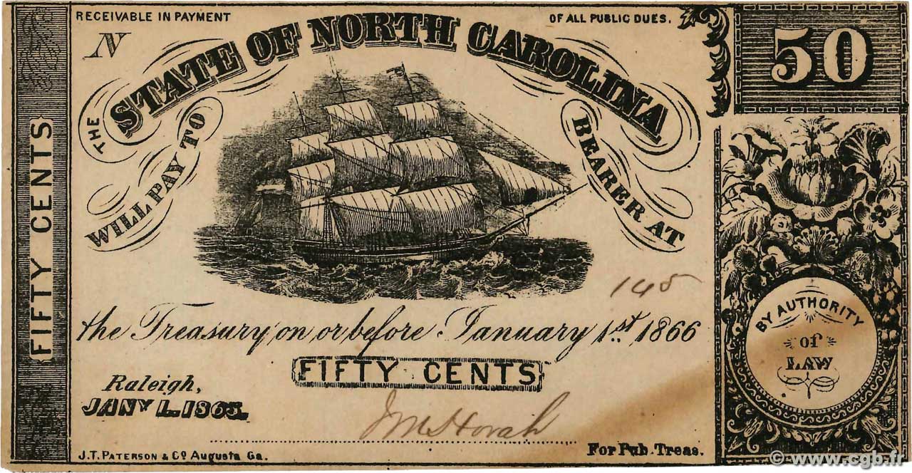 50 Cents Faux ÉTATS-UNIS D AMÉRIQUE Raleigh 1863 PS.2363 SPL