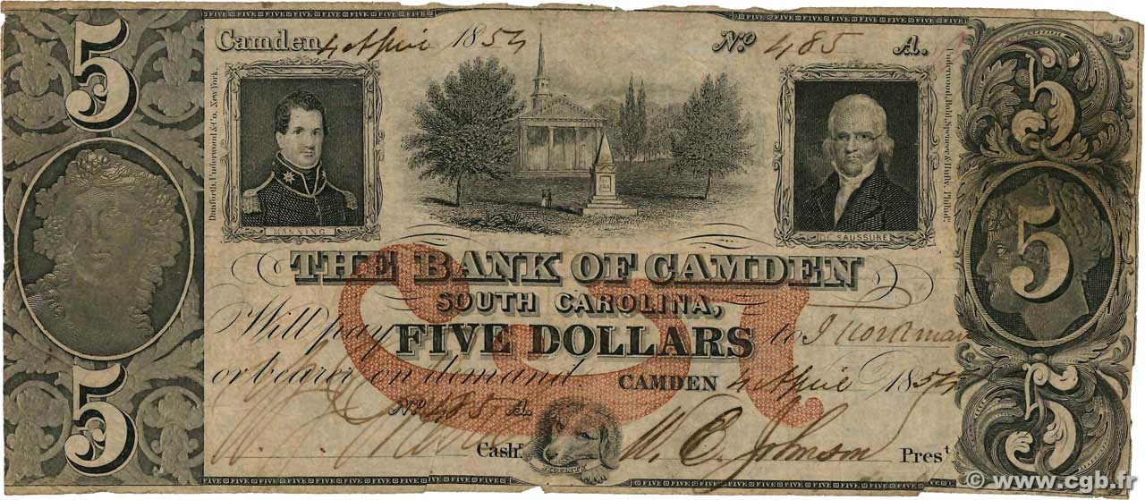5 Dollars ÉTATS-UNIS D AMÉRIQUE Camden 1854  TB