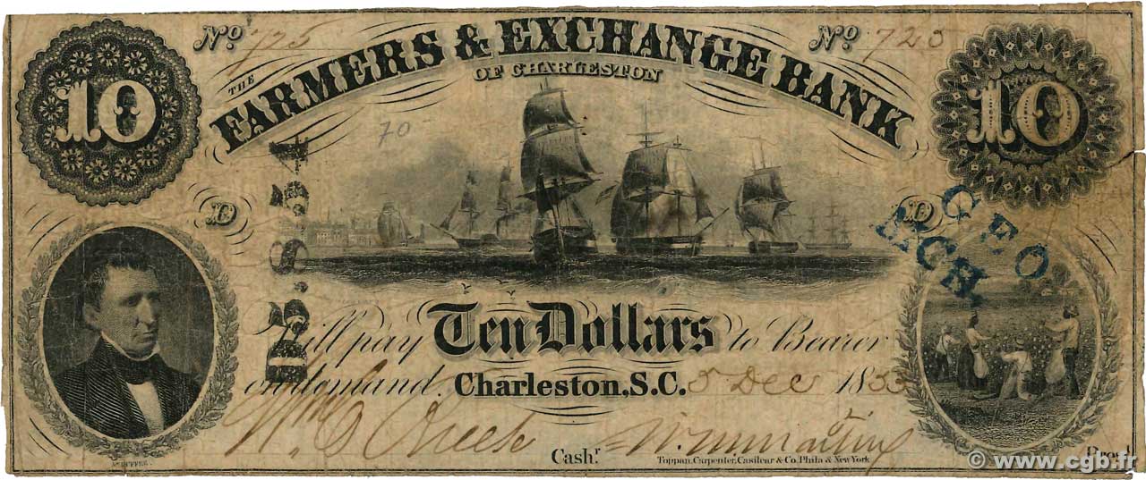 10 Dollars ÉTATS-UNIS D AMÉRIQUE Charleston 1853  TB