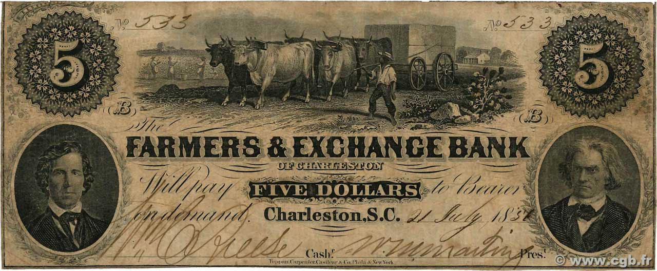 5 Dollars ÉTATS-UNIS D AMÉRIQUE Charleston 1856  TB