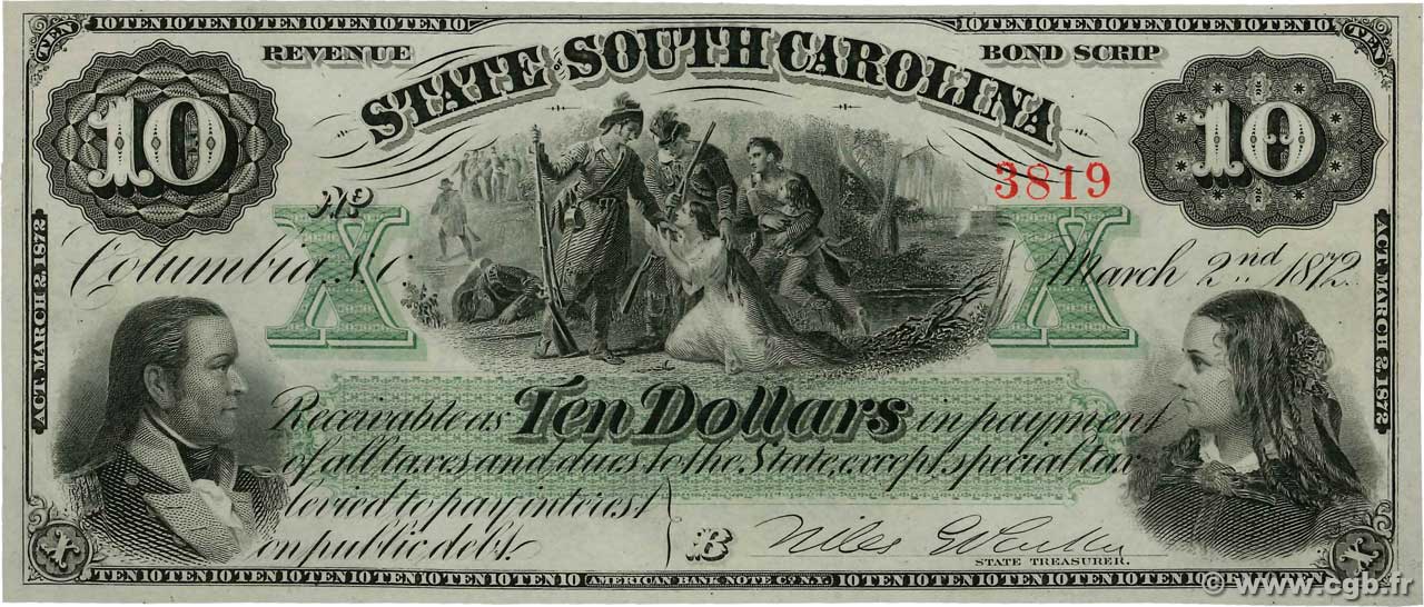 10 Dollars STATI UNITI D AMERICA Columbia 1872 PS.3324 q.FDC
